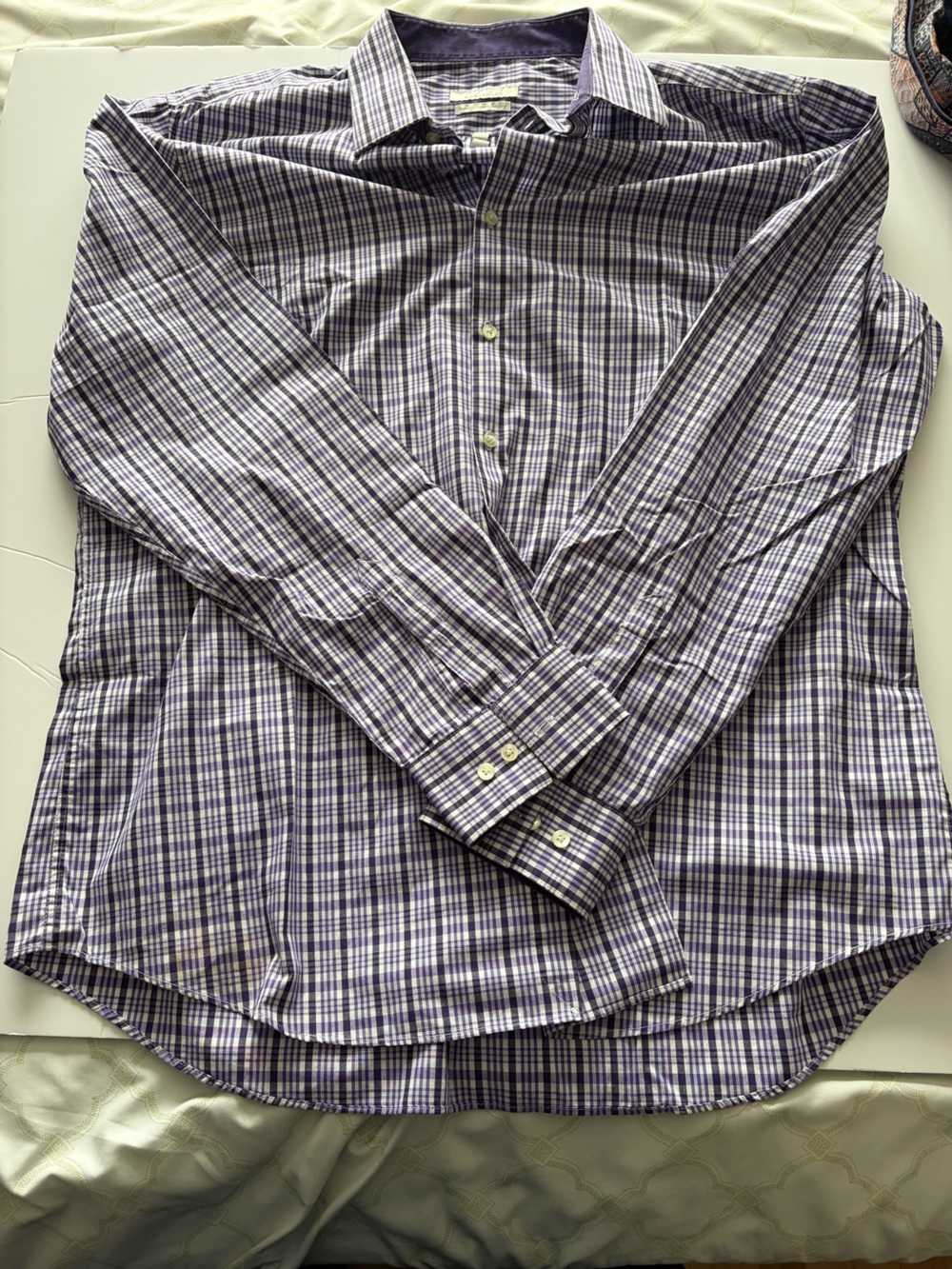 Perry Ellis Purple and White Plaid Dress Shirt
